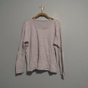 Eileen Fisher 100% Linen Gray and White Striped Long Sleeve Top Sz PL